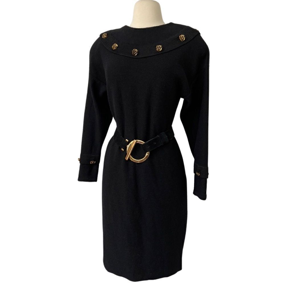 Vintage Peak 80s Steve Fabrikant Knit Fold Over Collar Tunic Sweater Dress